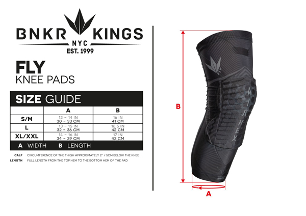  Bunkerkings Fly Compression Knee Pads Size chart